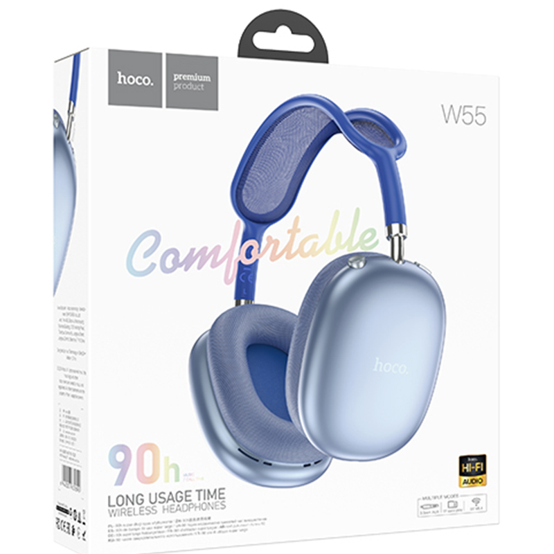 Hoco (W55) Casti Wireless, Over Ear, BT 5.4, 200h StandBy, TF Card, Blue