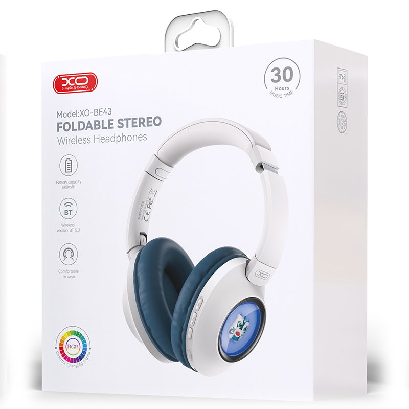 XO (BE43) Casti Wireless, On Ear, BT 5.3, 600mAh, Blue
