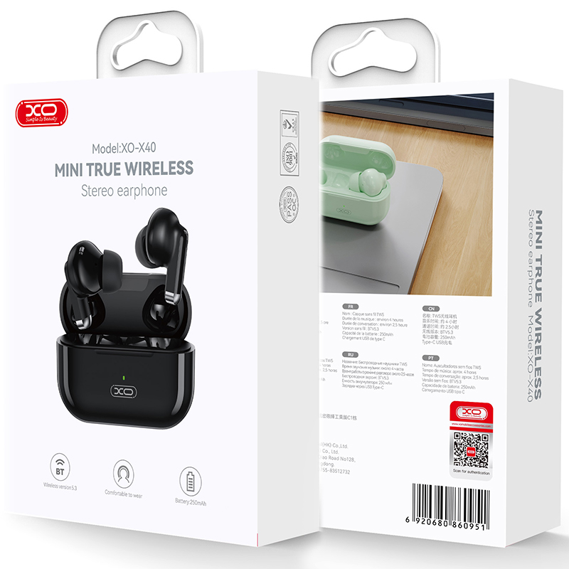 XO (X40) Casti Wireless, Ear Buds, BT 5.3, 250mAh, Black