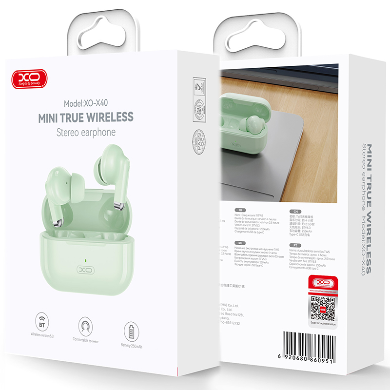 XO (X40) Casti Wireless, Ear Buds, BT 5.3, 250mAh, Green