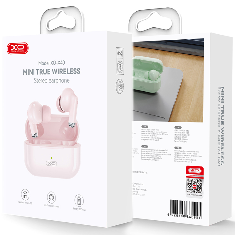 XO (X40) Casti Wireless, Ear Buds, BT 5.3, 250mAh, PINK