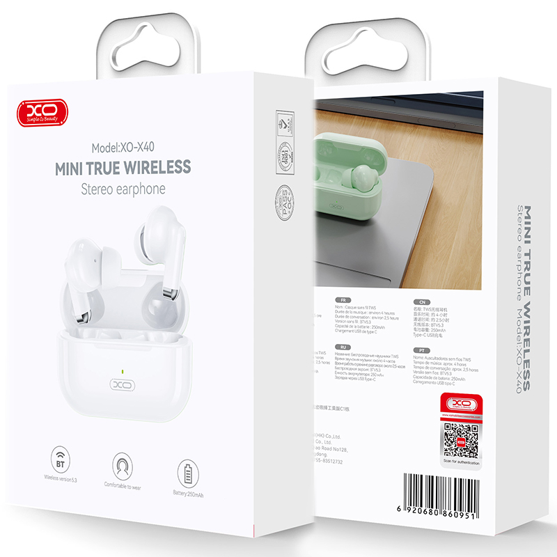XO (X40) Casti Wireless, Ear Buds, BT 5.3, 250mAh, WHITE