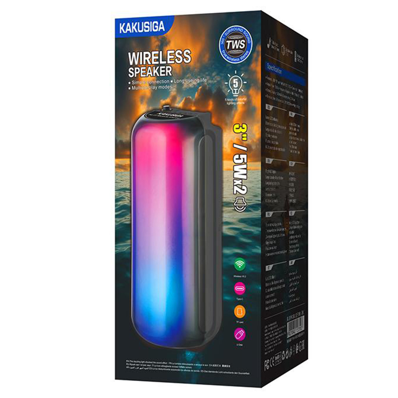 Kaku (KK-3203) Boxa Portabila, Wireless BT 5.3, iluminare LED ambient, 10W, 1500mAh, Black