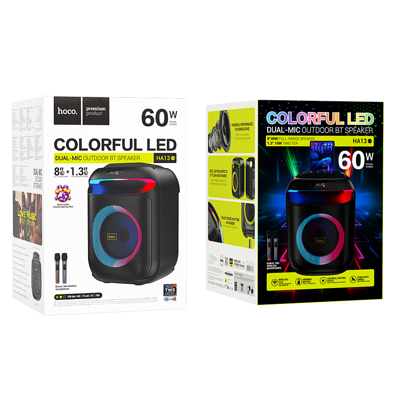Hoco (HA13) » Boxa Portabila, BT, 1x60W, 2 microfoane Wireless, TF card, USB, Black