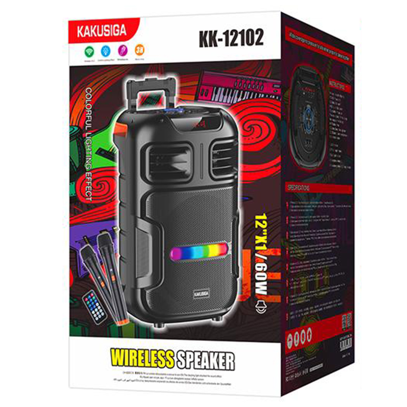 Kaku (KK-12102) » Boxa Portabila, Wireless BT 5.2, 60W, 4500mAh, LED Display, Flame Ambient Light, Black