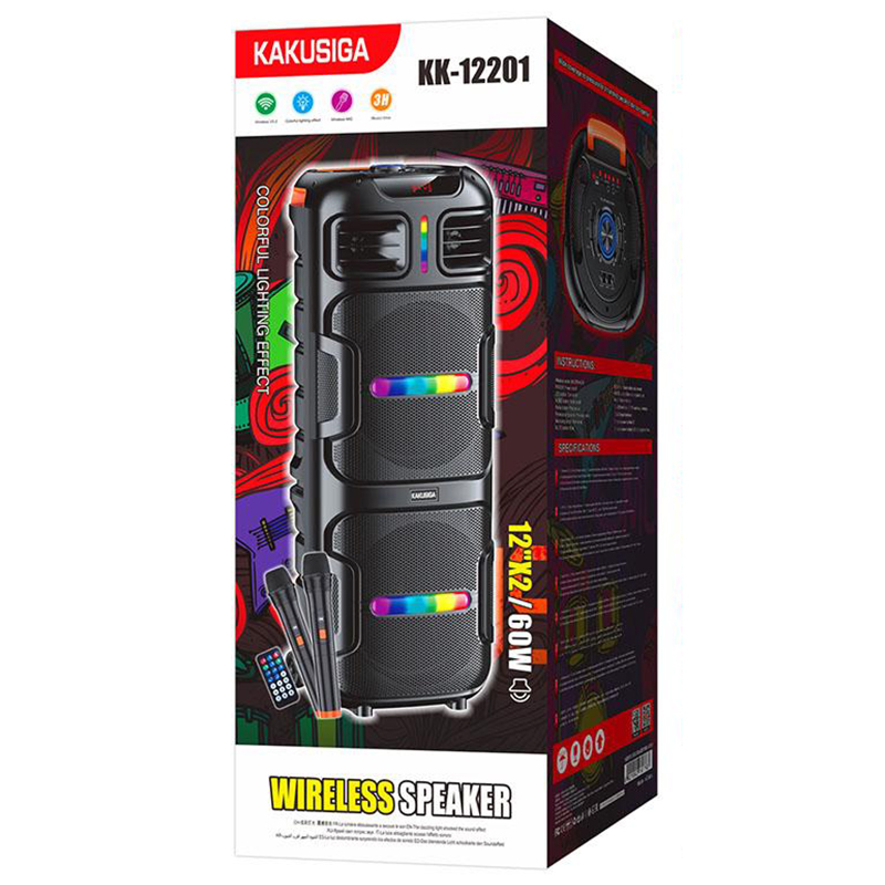 Kaku (KK-12201) » Boxa Portabila, Wireless BT 5.2, 60W, 4500mAh, UltraBass, LED Display, Ambient Light, Black