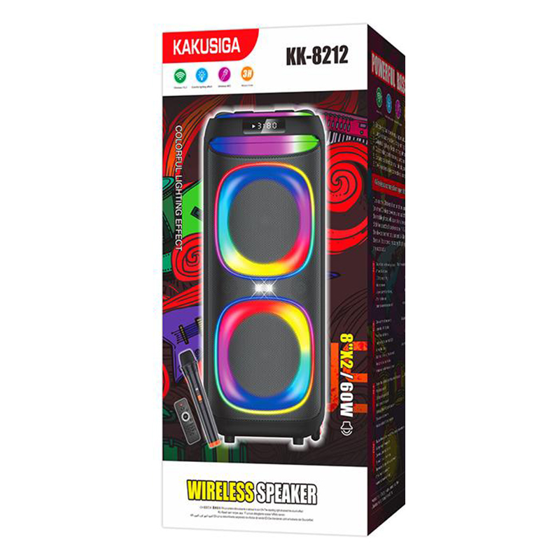 Kaku (KK-8212) Boxa Portabila, Wireless BT 5.2, 2x60W, 4500mAh, LED Display, Subwoofer, Ambient Light, Black