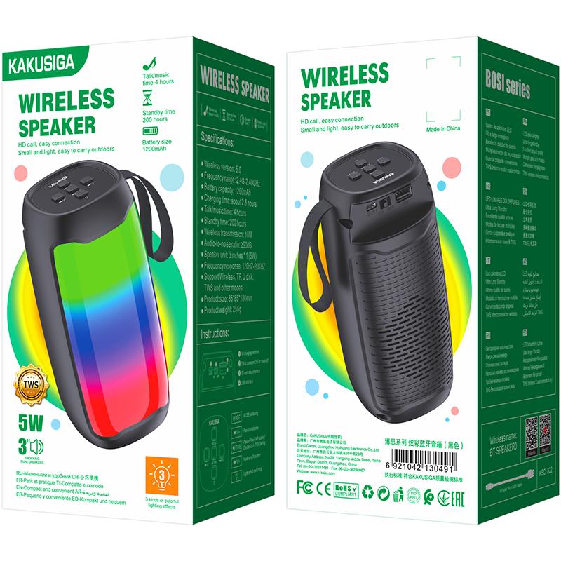 Kaku (KSC-822) » Boxa Portabila, Wireless BT 5.0, 1.5W, 1200mAh, TF card, Ambient Light, Black