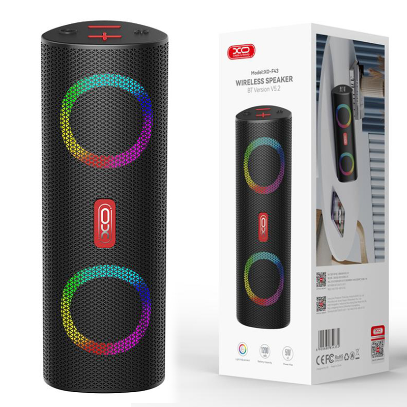 XO (F43) » Boxa Portabila, Wireless BT 5.2, 2x5W, 1200mAh, TF card, RGB Ambient Light, Black