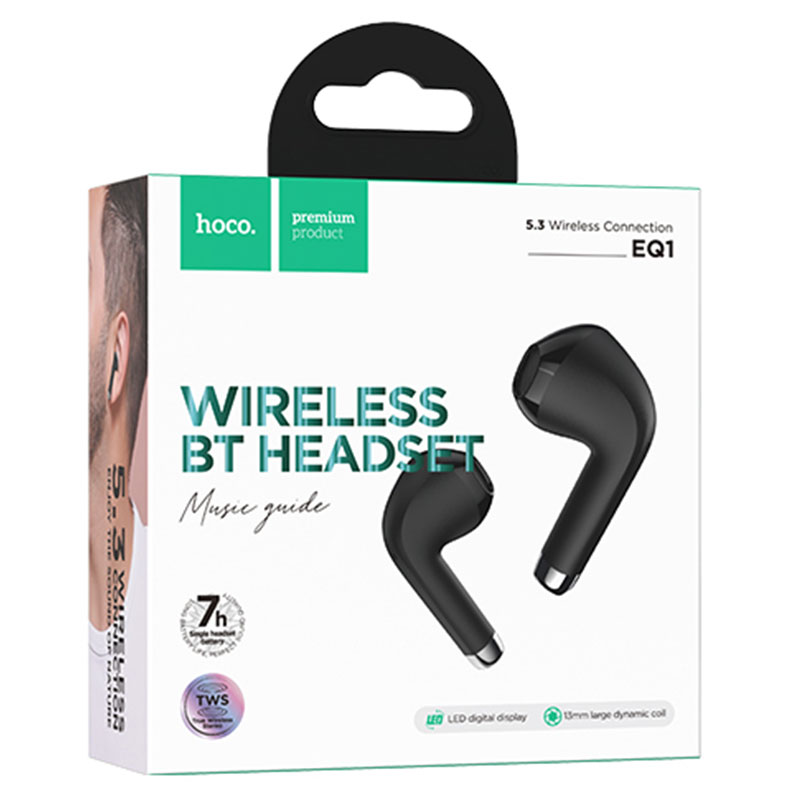 Hoco (EQ1) - Casti Wireless, Ear Buds, BT 5.3, 180h StandBy, 400mAh, Display LED, MusicGuide, Black