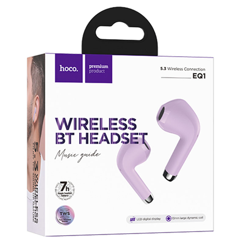 Hoco (EQ1) - Casti Wireless, Ear Buds, BT 5.3, 180h StandBy, 400mAh, Display LED, MusicGuide, Purple