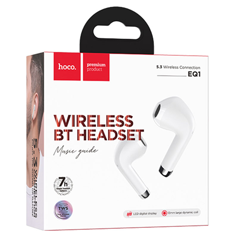 Hoco (EQ1) - Casti Wireless, Ear Buds, BT 5.3, 180h StandBy, 400mAh, Display LED, MusicGuide, White