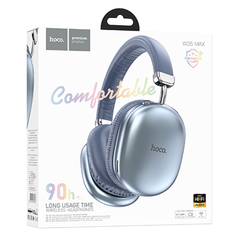 Hoco (W35 Max) - Casti Wireless, Over Ear, BT 5.3, Stand-By 200h, 800mAh, suport card, Joy | Blue Sky