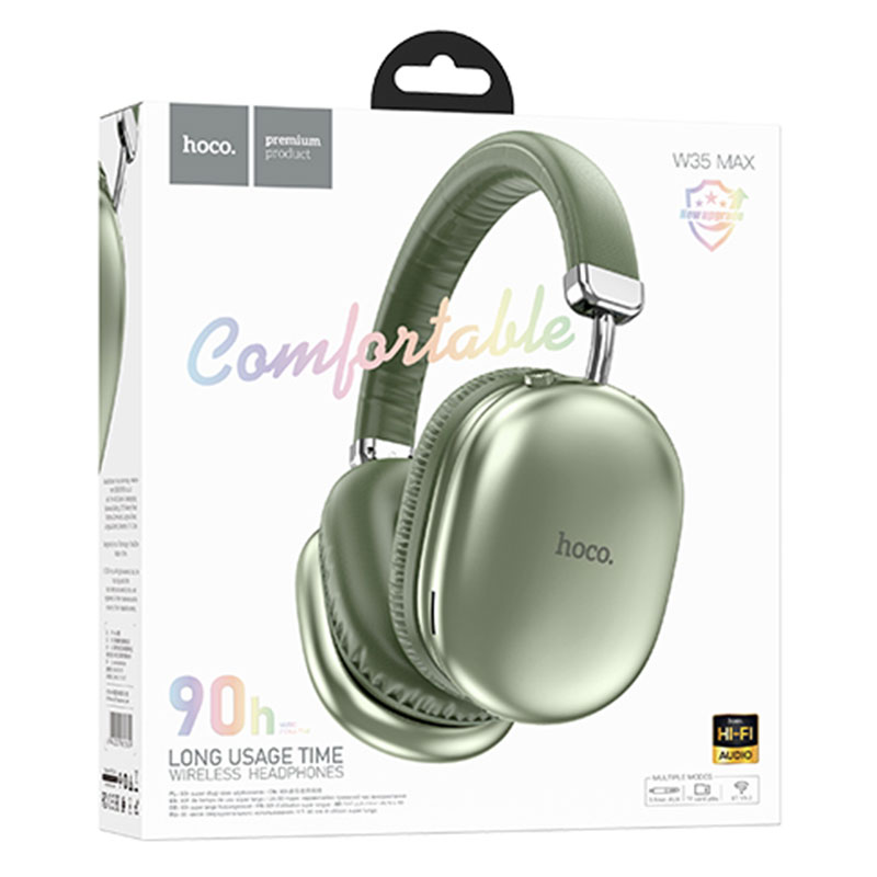 Hoco (W35 Max) - Casti Wireless, Over Ear, BT 5.3, Stand-By 200h, 800mAh, suport card, Joy | Green