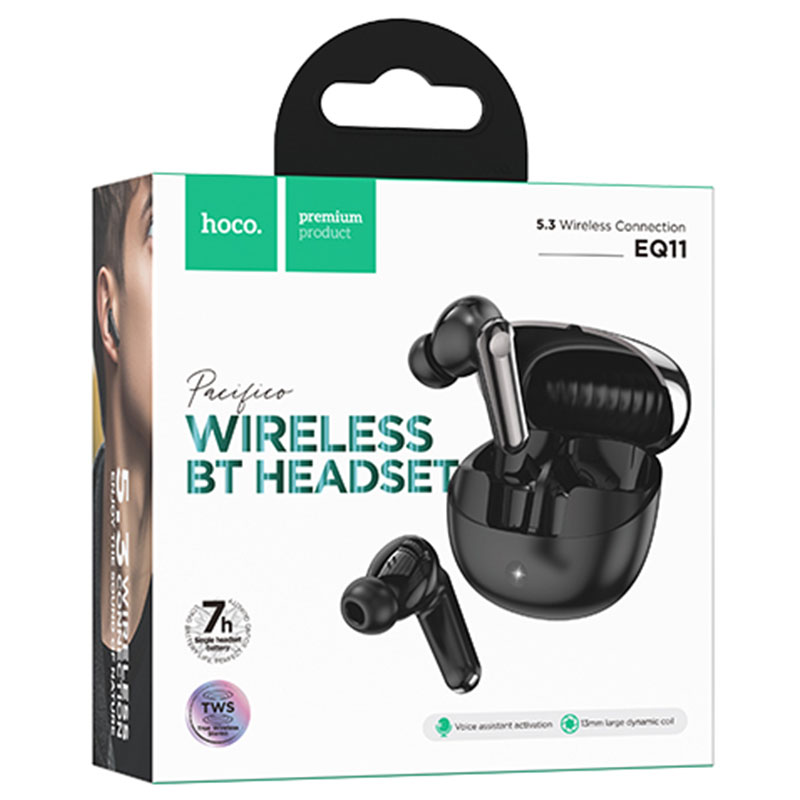 Hoco (EQ11) - Casti Wireless, Ear Buds, BT 5.3, 180h StandBy, 400mAh, Pacifico, Black
