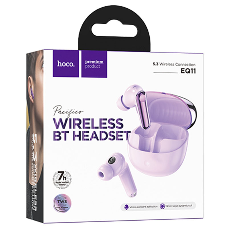 Hoco (EQ11) - Casti Wireless, Ear Buds, BT 5.3, 180h StandBy, 400mAh, Pacifico, Purple