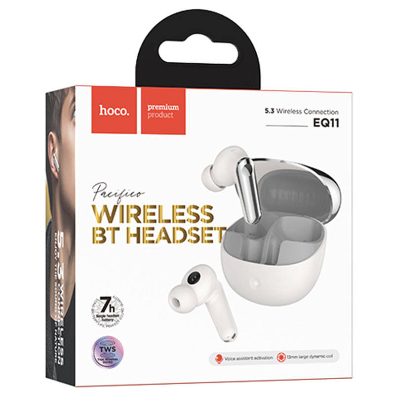 Hoco (EQ11) - Casti Wireless, Ear Buds, BT 5.3, 180h StandBy, 400mAh, Pacifico, White