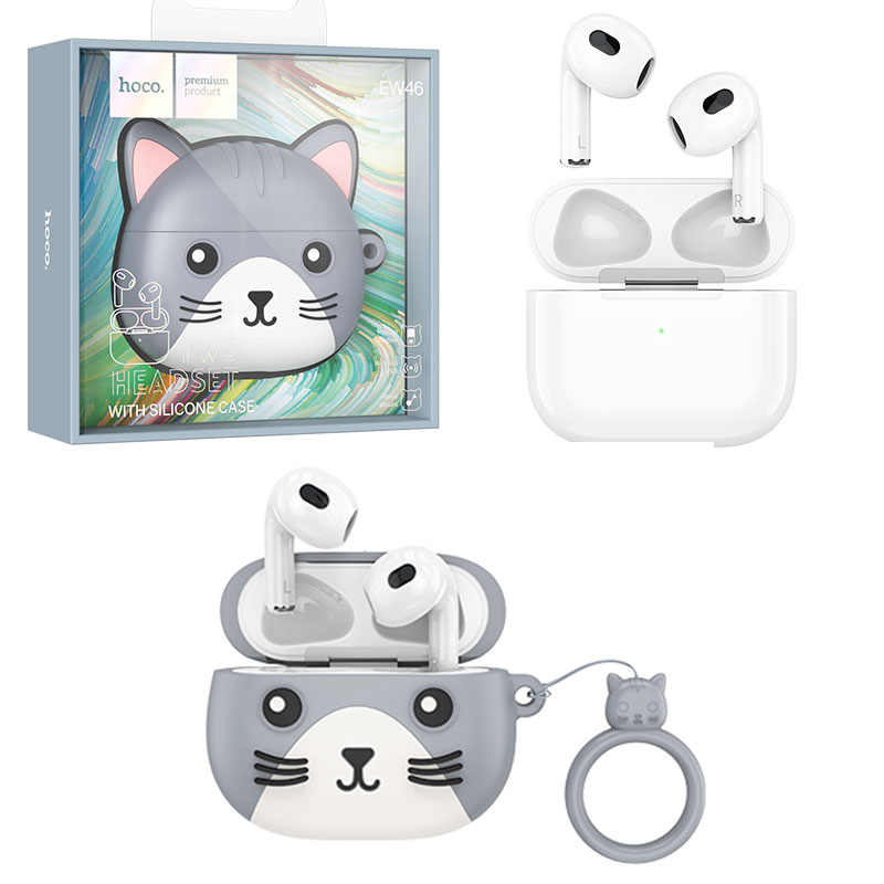 Hoco (EW46) - Casti Wireless, Ear Buds, BT 5.3, 150h StandBy, 300mAh, Cat Case, Gray MYSTERY