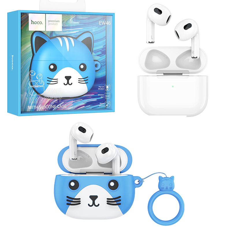 Hoco (EW46) - Casti Wireless, Ear Buds, BT 5.3, 150h StandBy, 300mAh, Cat Case | Blue DODGE