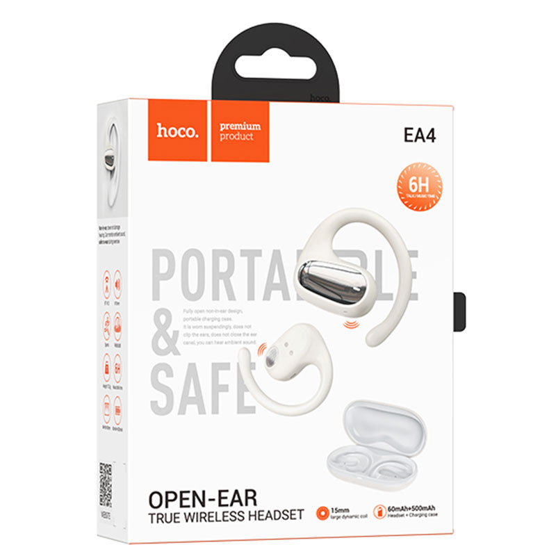 Hoco (EA4) - Casti Wireless, Ear Buds, BT 5.3, On-Ear, Noise Cancelling, pentru concentrare/somn, 500mAh, White