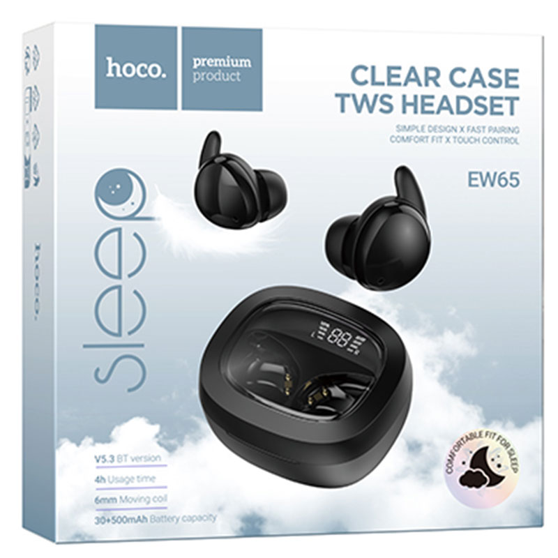 Hoco (EW65) - Casti Wireless, Ear Buds, BT 5.3, 180h StandBy, Noise Cancelling, pentru concentrare/somn, 500mAh, Black