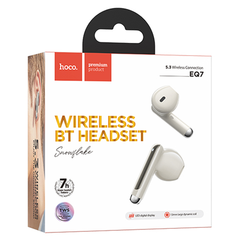 Hoco (EQ7) - Casti Wireless, Ear Buds, BT 5.3, 180h StandBy, 300mAh, Power LED, Snowflake, Milky WHITE