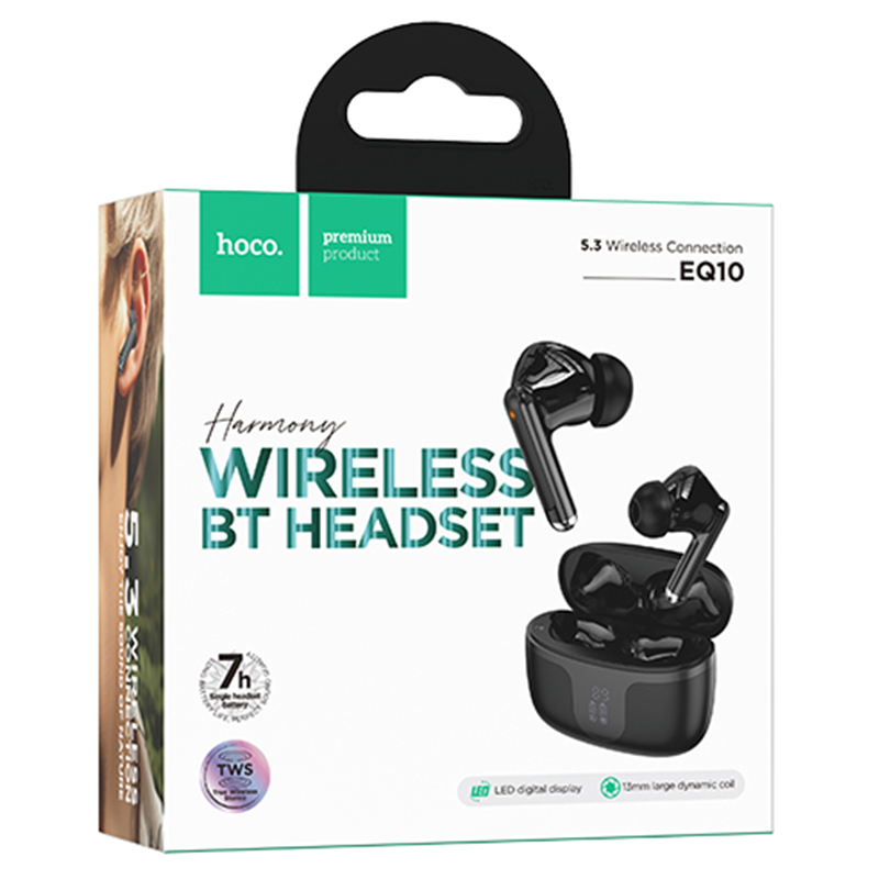 Hoco (EQ10) - Casti Wireless, Ear Buds, BT 5.3, 180h StandBy, 300mAh, Power LED, Harmony, Black