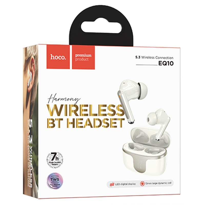 Hoco (EQ10) - Casti Wireless, Ear Buds, BT 5.3, 180h StandBy, 300mAh, Power LED, Harmony, MILKY WHITE