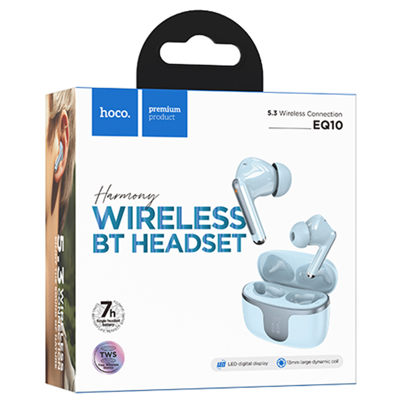 Hoco (EQ10) - Casti Wireless, Ear Buds, BT 5.3, 180h StandBy, 300mAh, Power LED, Harmony | Blue
