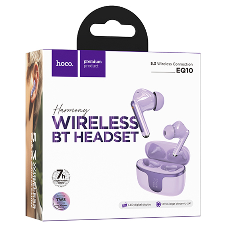 Hoco (EQ10) - Casti Wireless, Ear Buds, BT 5.3, 180h StandBy, 300mAh, Power LED, Harmony, Purple