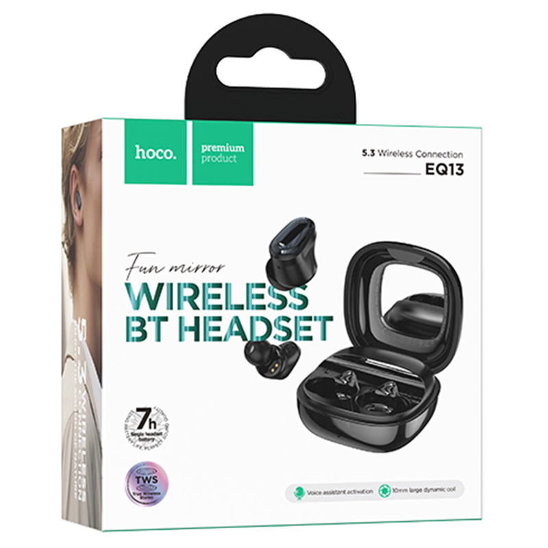 Hoco (EQ13) - Casti Wireless, Ear Buds, BT 5.3, 180h StandBy, 400mAh, Mirror Case, Funtrue, Black