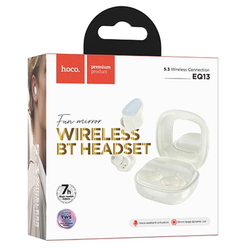 Hoco (EQ13) - Casti Wireless, Ear Buds, BT 5.3, 180h StandBy, 400mAh, Mirror Case, Funtrue, MILKY WHITE