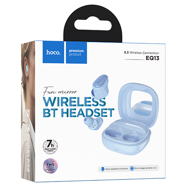 Hoco (EQ13) - Casti Wireless, Ear Buds, BT 5.3, 180h StandBy, 400mAh, Mirror Case, Funtrue | Blue
