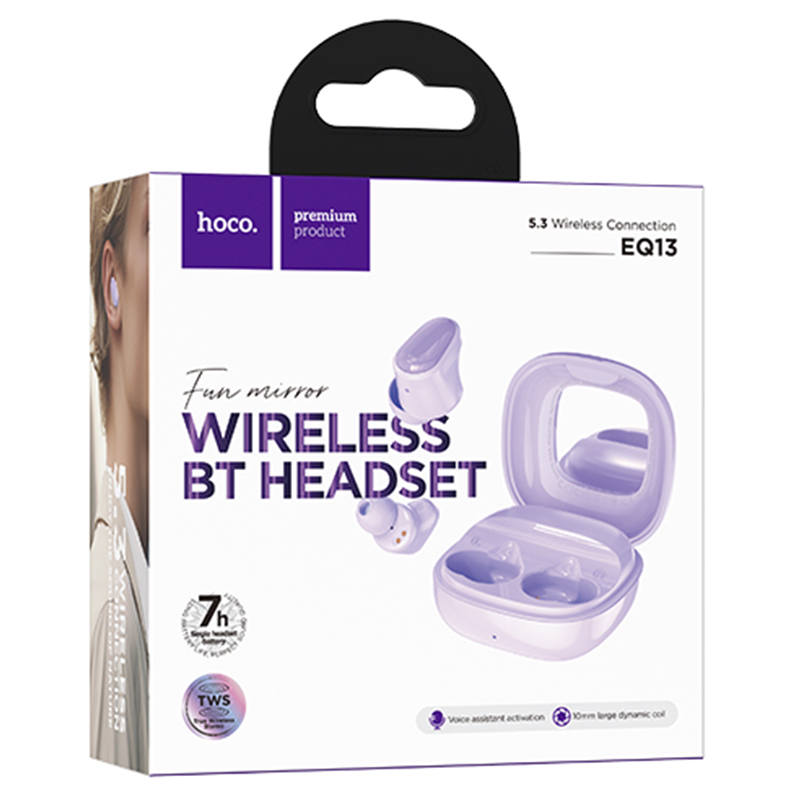 Hoco (EQ13) - Casti Wireless, Ear Buds, BT 5.3, 180h StandBy, 400mAh, Mirror Case, Funtrue, Purple