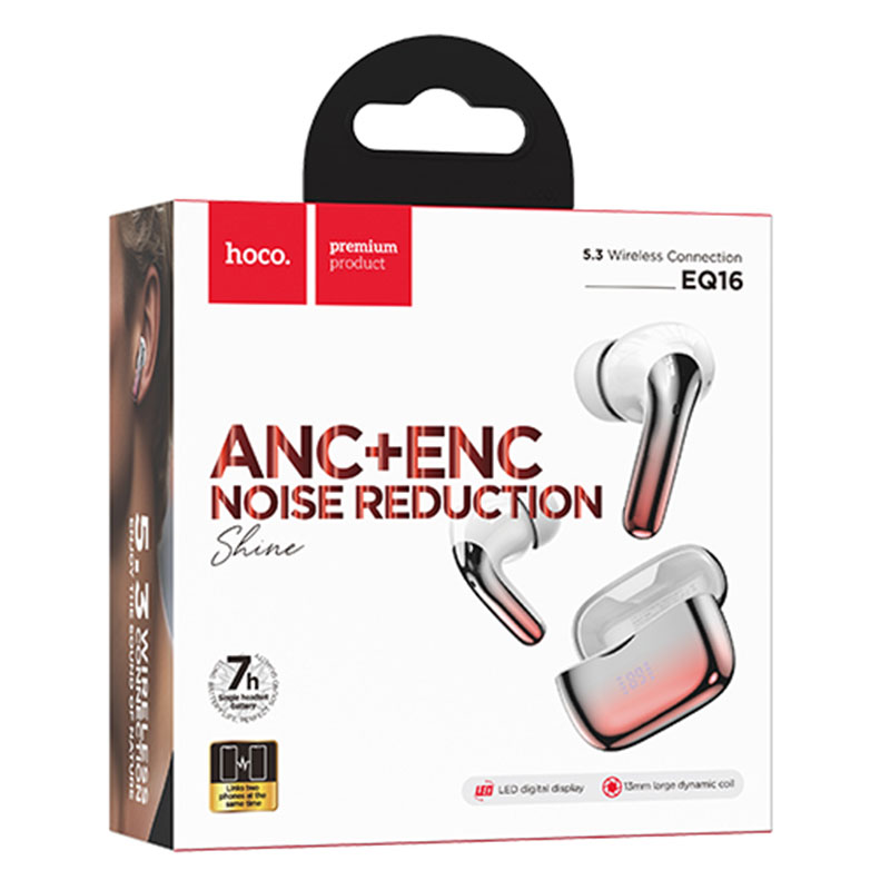 Hoco (EQ16) - Casti Wireless, Ear Buds, BT 5.3, 180h StandBy, 320mAh, ANC, Glaze, Red