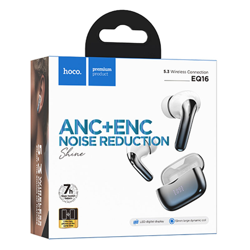 Hoco (EQ16) - Casti Wireless, Ear Buds, BT 5.3, 180h StandBy, 320mAh, ANC, Glaze | Blue