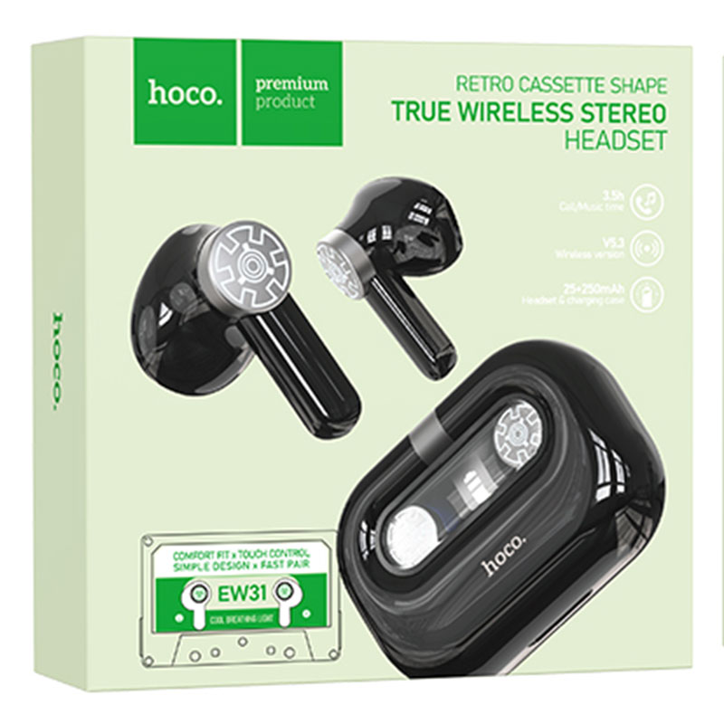Hoco (EW31) - Casti Wireless, Ear Buds, BT 5.3, 150h StandBy, 250mAh, Perfection, Black