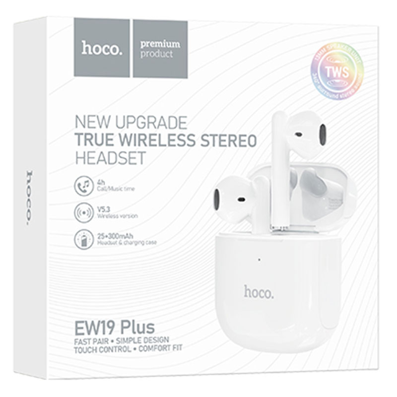 Hoco (EW19 Plus) - Casti Wireless, Ear Buds, BT 5.3, 180h StandBy, 300mAh, Delighted, White