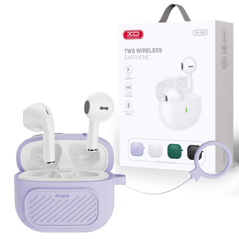 XO (X26) - Casti Wireless, Ear Buds, BT 5.1, 180h StandBy, 300mAh, Husa + Lanyard, Purple