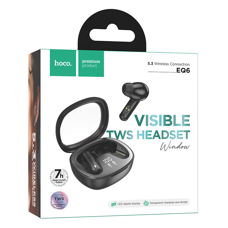 Hoco (EQ6) - Casti Wireless, Ear Buds, BT 5.3, 180h StandBy, 320mAh, Shadow, Black