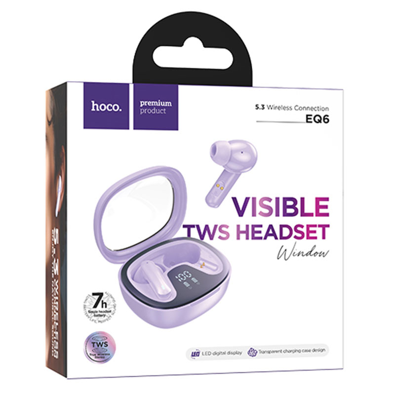 Hoco (EQ6) - Casti Wireless, Ear Buds, BT 5.3, 180h StandBy, 320mAh, Shadow, Purple