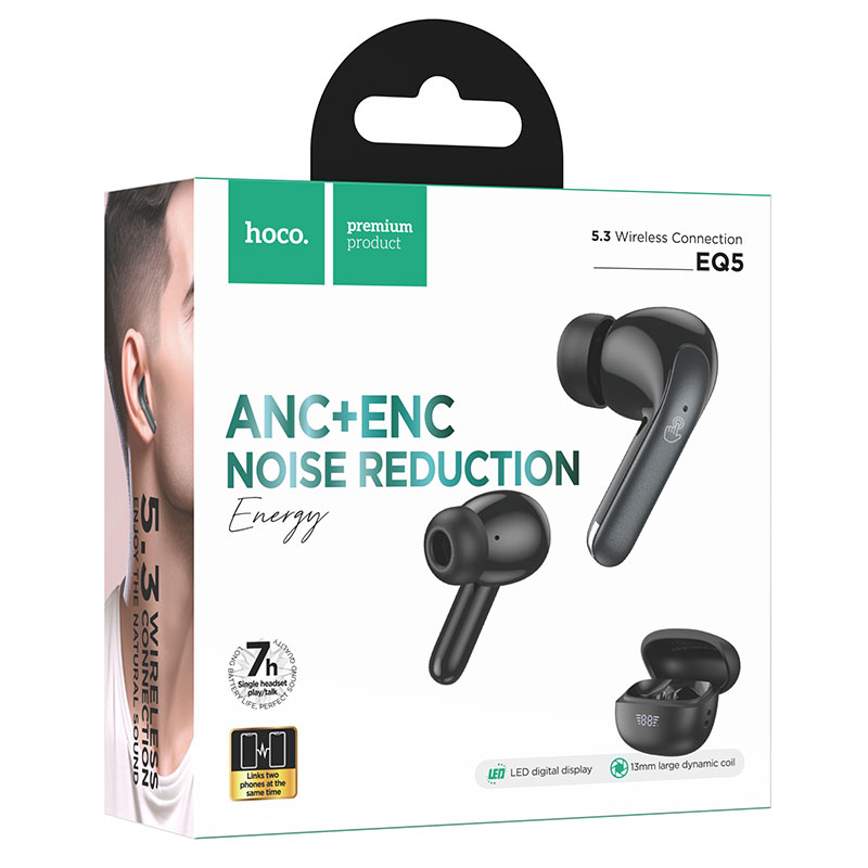 Hoco (EQ5) - Casti Wireless, Ear Buds, BT 5.3, 180h StandBy, 300mAh, ENC Noise, Energy, Black