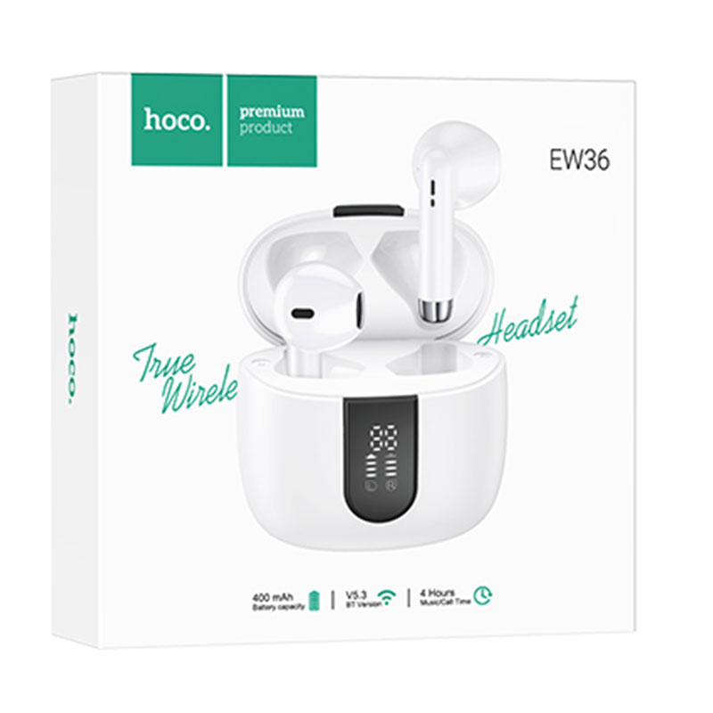 Hoco (EW36) - Casti Wireless, Ear Buds, BT 5.3, 150h StandBy, 400mAh, Melody, White