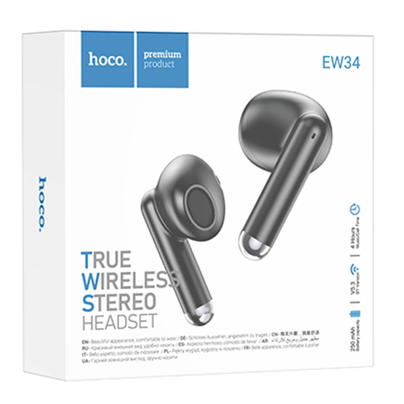 Hoco (EW34) - Casti Wireless, Ear Buds, BT 5.3, 150h StandBy, 250mAh, Full, Black