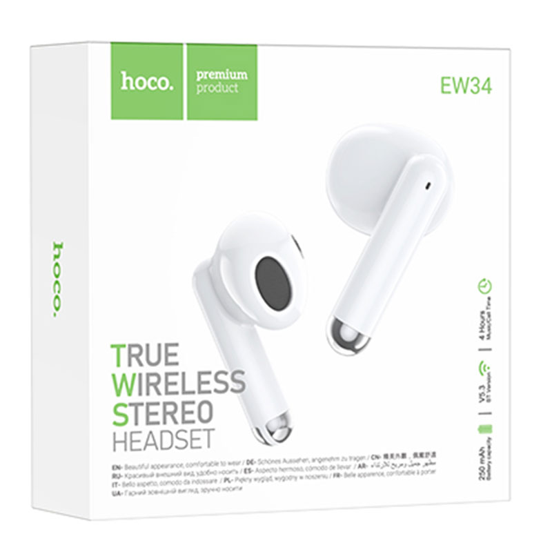 Hoco (EW34) - Casti Wireless, Ear Buds, BT 5.3, 150h StandBy, 250mAh, Full, White