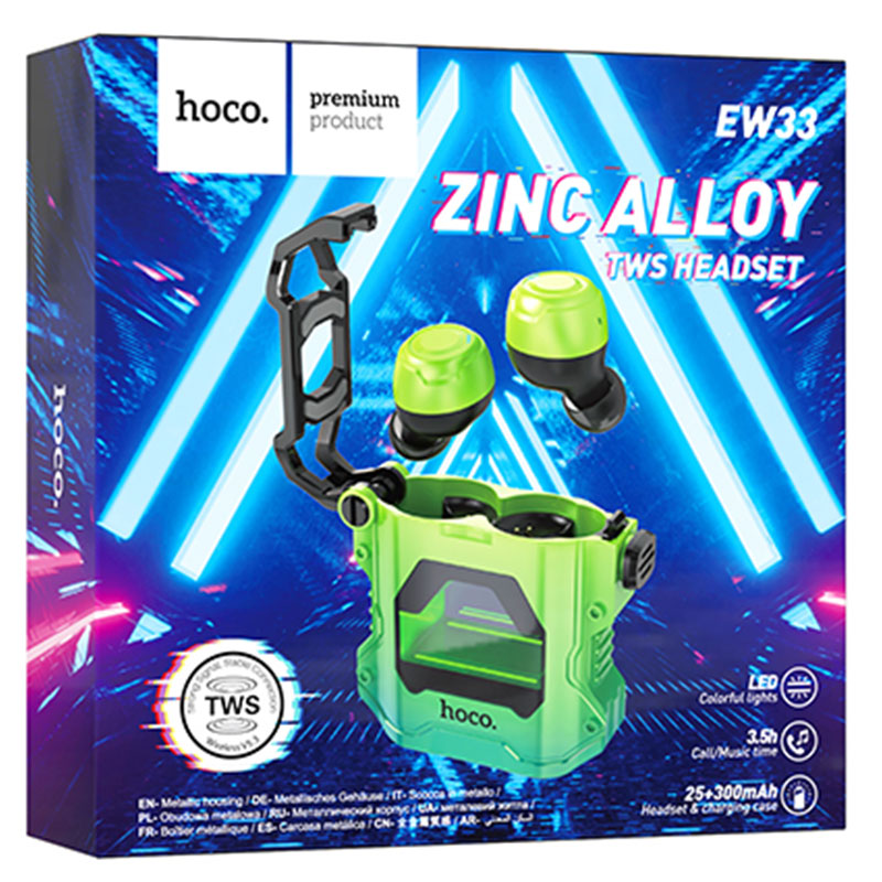 Hoco (EW33) - Casti Wireless, Ear Buds, BT 5.3, 150h StandBy, 300mAh, Interstellar | Green