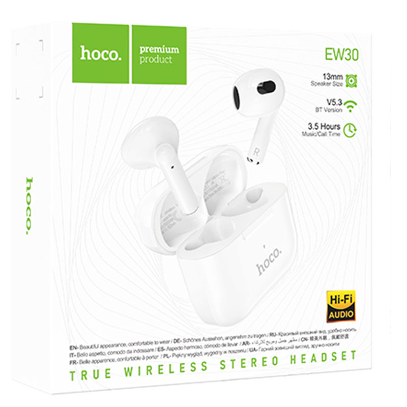 Hoco (EW30) - Casti Wireless, Ear Buds, BT 5.3, 150h StandBy, 300mAh, Intelligent, White