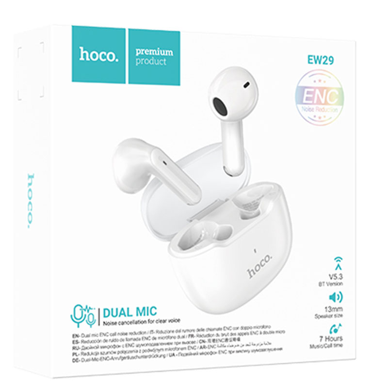 Hoco (EW29) - Casti Wireless, Ear Buds, BT 5.3, 180h StandBy, 400mAh, Depth, White
