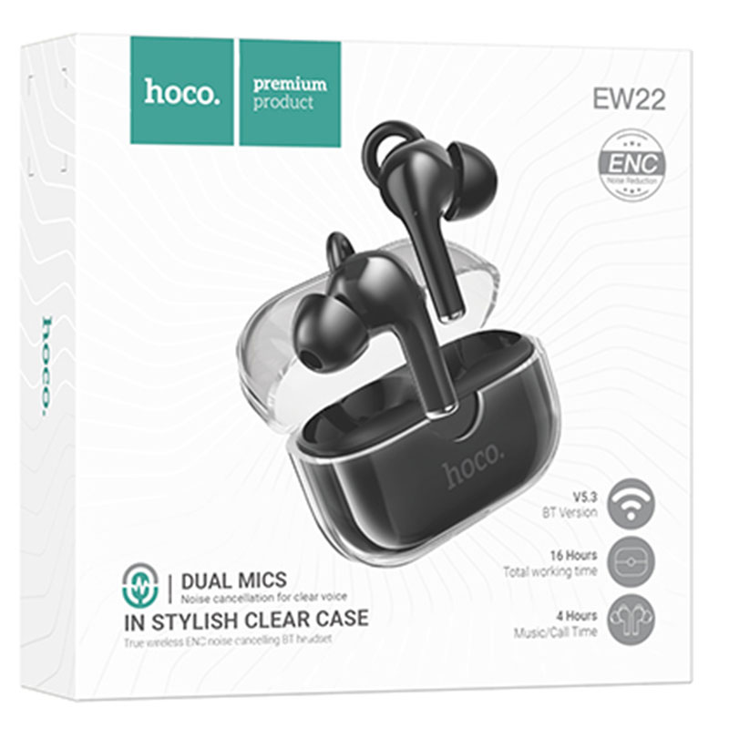 Hoco (EW22) - Casti Wireless, Ear Buds, BT 5.3, 150h StandBy, 300mAh, ENC Noise, Cantante, Black
