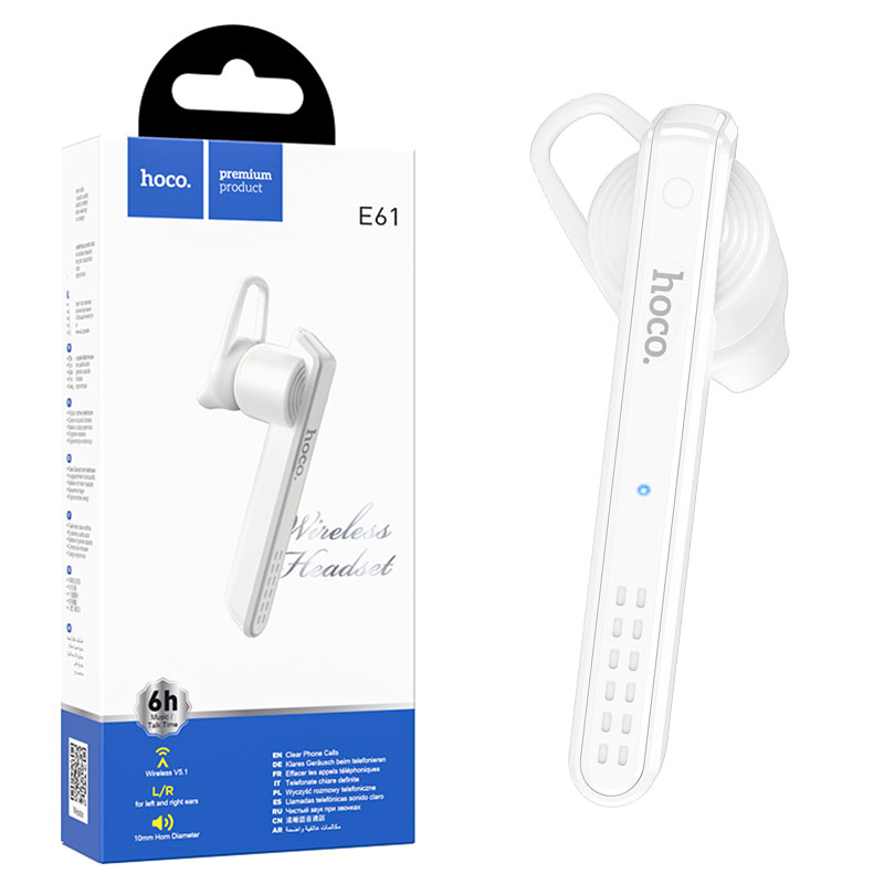 Hoco (E61) - Handsfree, In Ear, BT 5.1, 180h StandBy, 40mAh, Driving, SP, Gorgeous, White